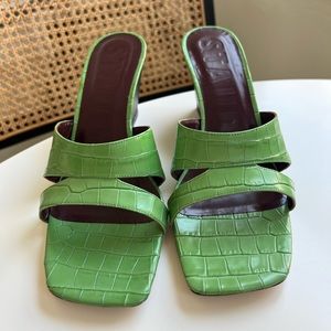 STAUD Leather Heeled Wedges Sandals